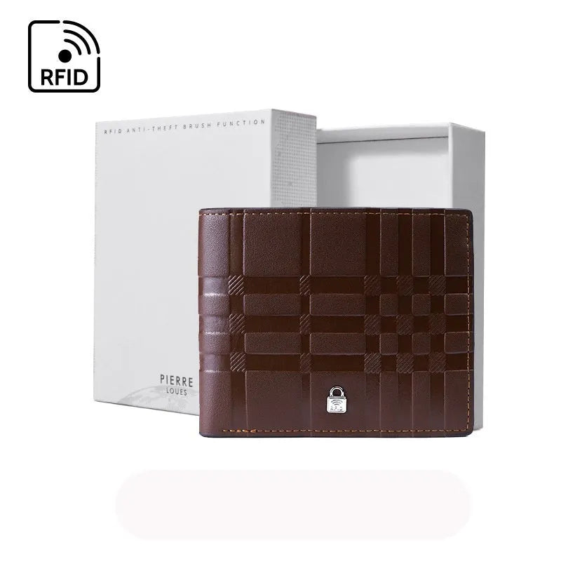 Men's short PU wallet with multiple card slots, striped pattern, and lock closure in Black Box colour