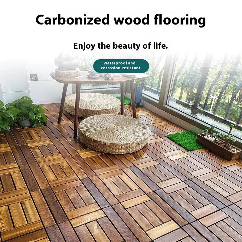 Camphor pine square floor panel with stitch texture in brushed wax finish