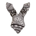 Women's deep V-neck vintage print one-piece swimsuit with matching wrap skirt on hanger.
