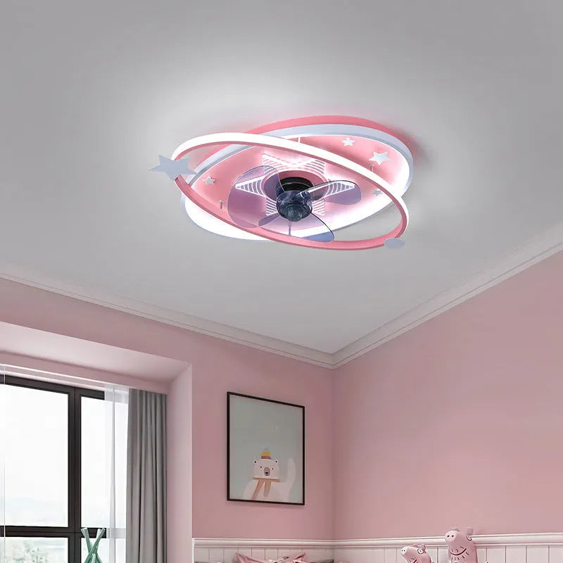 Modern children's bedroom ceiling fan light with acrylic shade and remote control