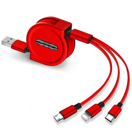 Telescopic 3-in-1 charging cable extended to 120 cm with titanium alloy connectors