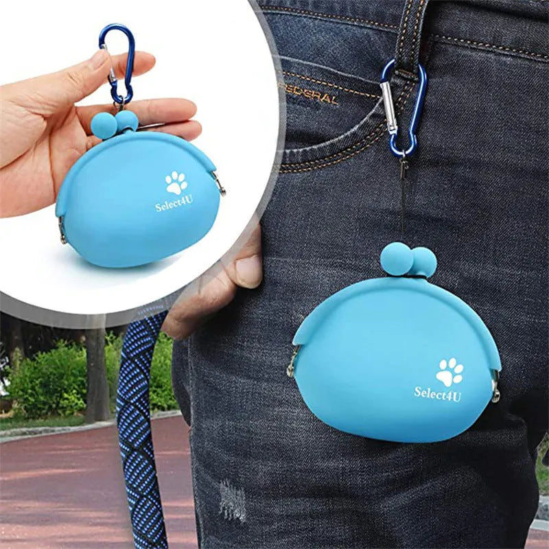 Silicone dog training treat pouch with waist clip in assorted colours