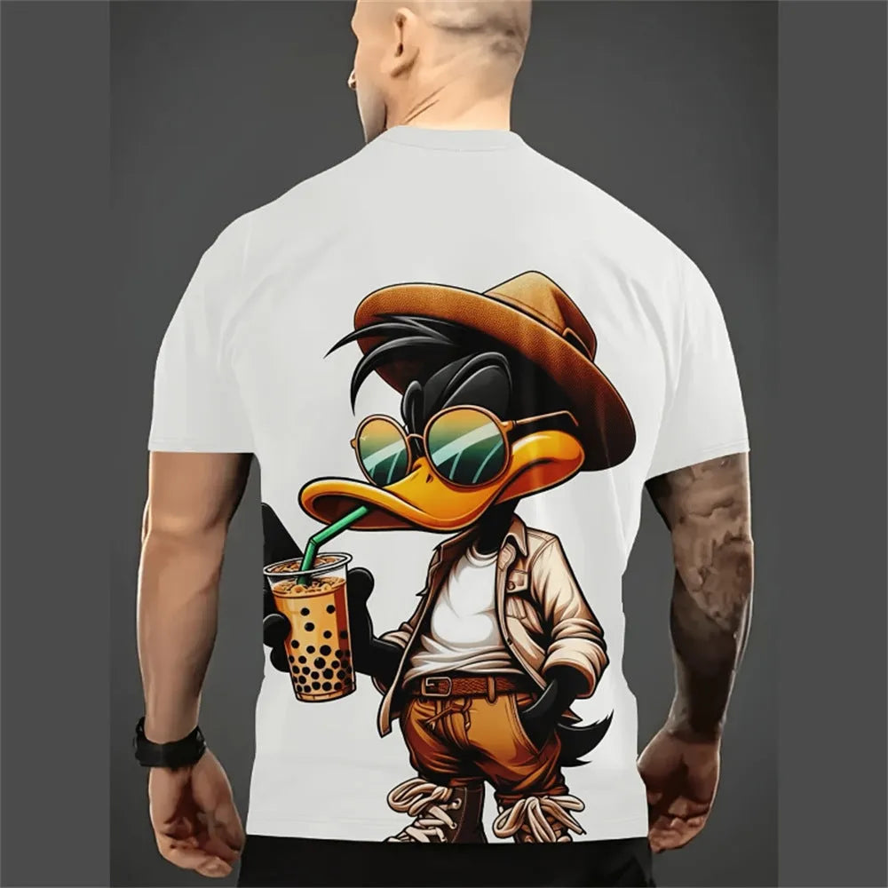 Men's loose fit linen short sleeve shirt featuring a cartoon 3D printed design, shown in one of the available colours.