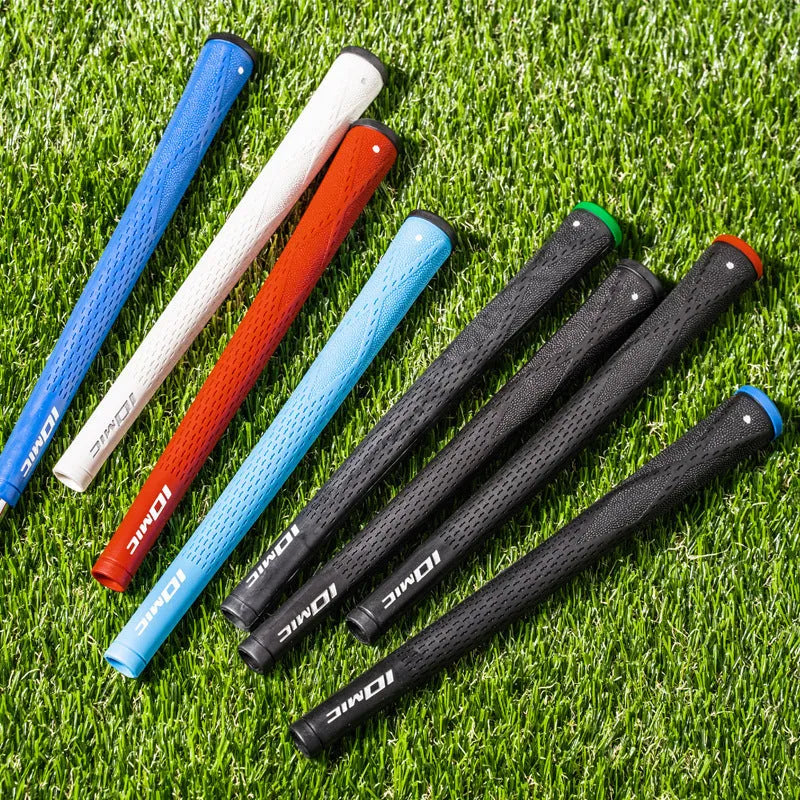 TPE material golf club grip in various colour options including pink, red, blue, white, and black.