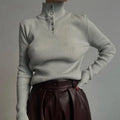Half turtleneck pullover sweater with single-breasted placket in silver grey or rice apricot colour