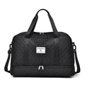 Large Oxford cloth travel bag in a solid colour showing its spacious design and street style details.