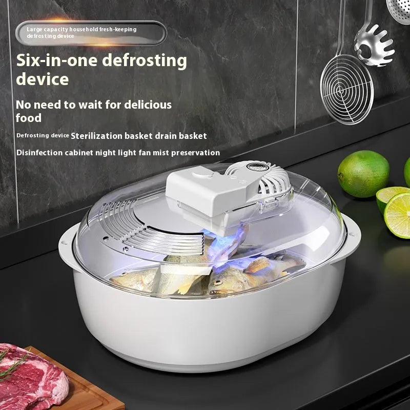 Modern aluminium quick defrosting plate for food, shown with optional USB cable kit.