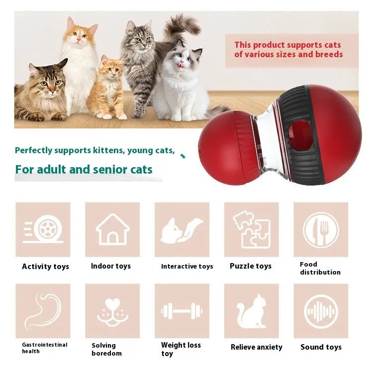 Rotating plastic cat toy ball with food dropping mechanism in super ball colour