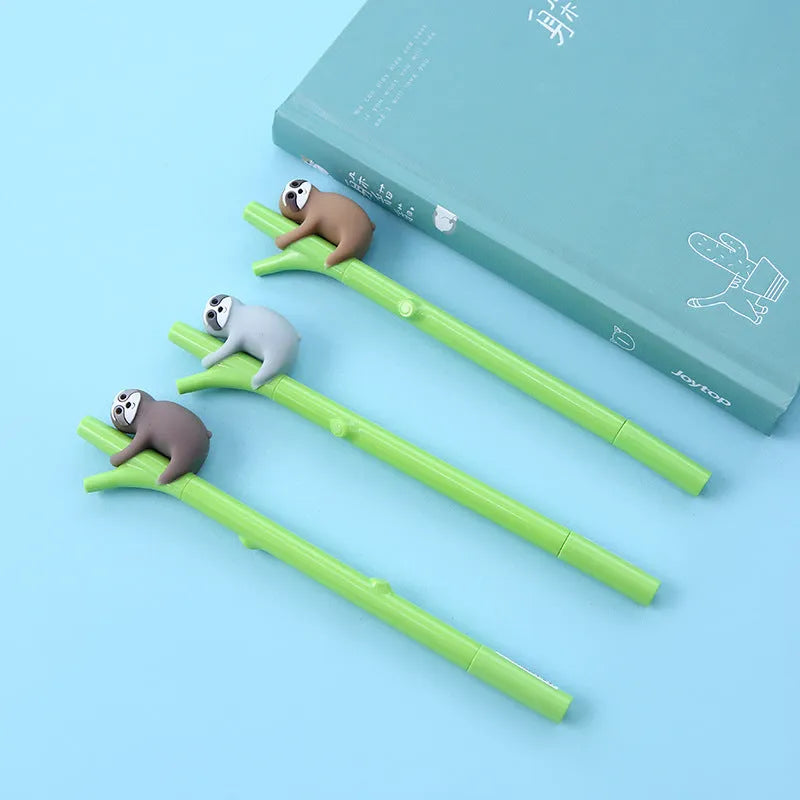 Zhongfan small black cute cartoon sloth signature pen with 0.5mm needle tip and plastic case on white background