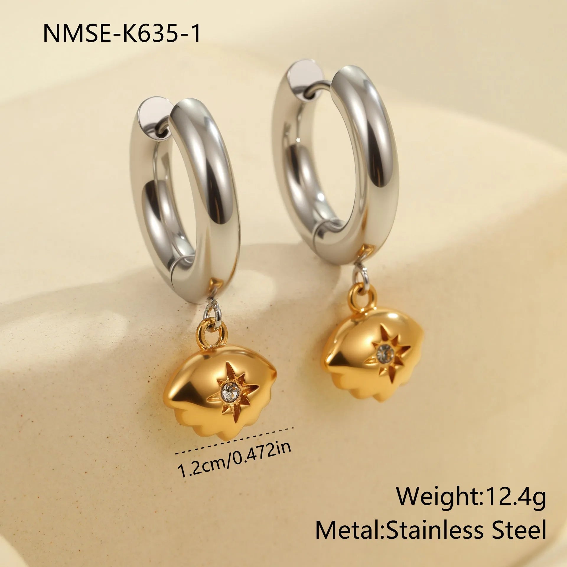 Women's Christmas tree earrings with heart and star geometry in stainless steel with gold electroplated finish