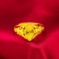 Gold colour brass ring with geometric open diamond flower design and textured details