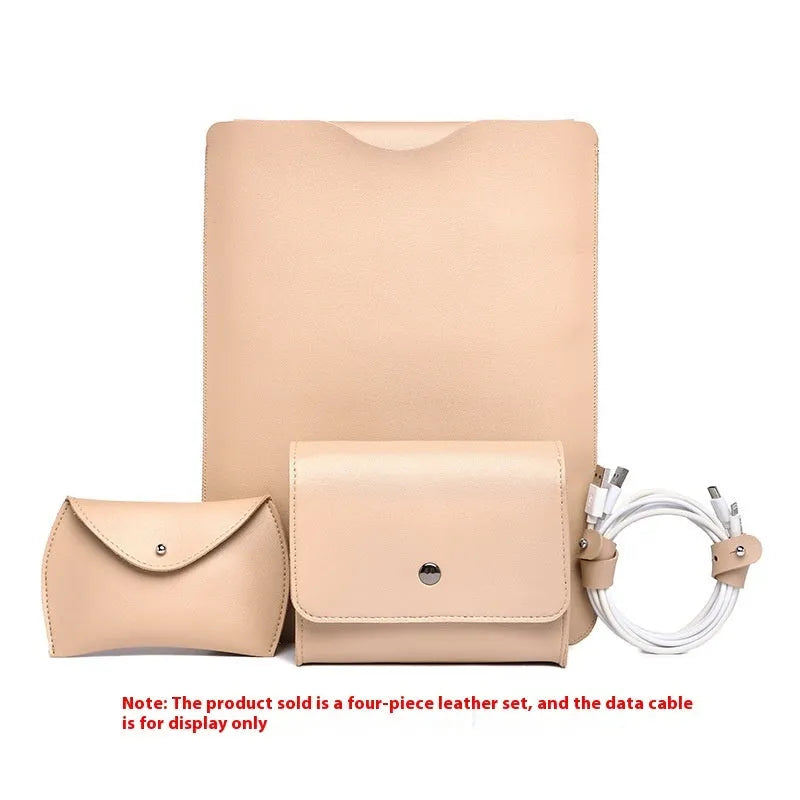 Set of four brown imitation leather edge protector pieces for a MacBook laptop