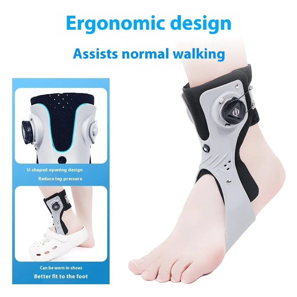 Adjustable airbag button ankle support brace in grey and black colours with left and right sizing options