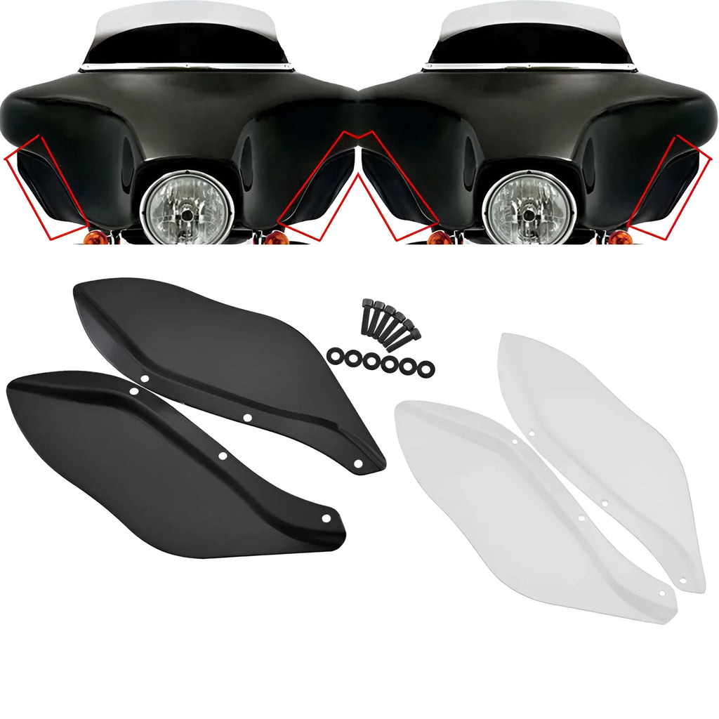 Harley Glide motorcycle side windshield wing head covers in ABS plastic