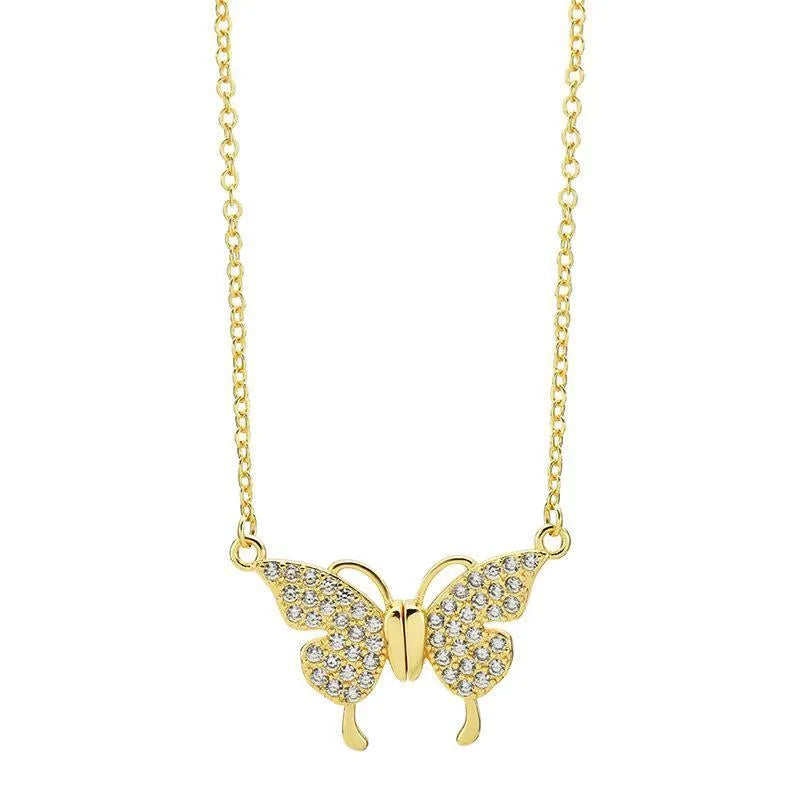 Gold titanium steel clavicle chain necklace with magnetic butterfly charm and twisted chain