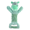 Large plush dog toy with handle, showing Hippo or Monkey design, for squeaky and crinkle interactive play