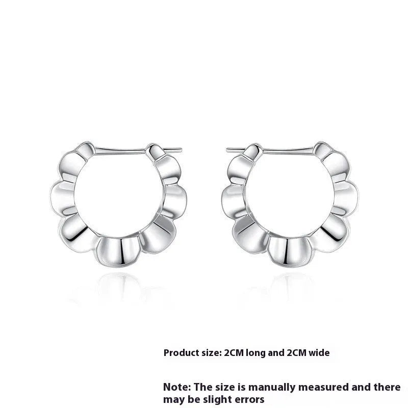Sterling silver geometric earrings with round details and electroplated silver finish