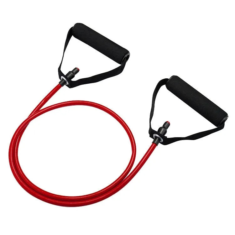 Yellow, green, red, blue, and black TPE chest expander tension rope for adjustable fitness training.