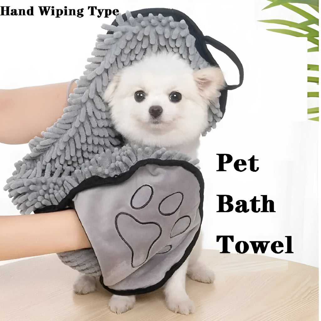 Microfibre pet bath robe towel for dogs and cats in blue, grey, purple or red