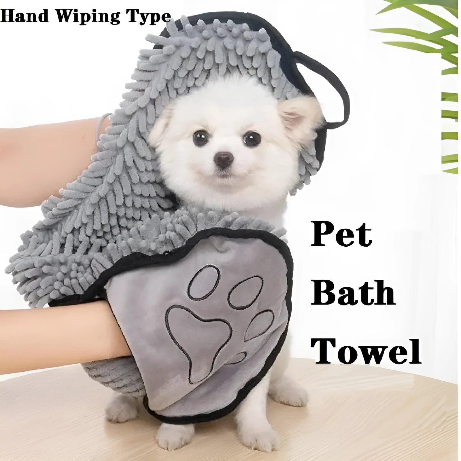 Microfibre pet bath robe towel for dogs and cats in blue, grey, purple or red