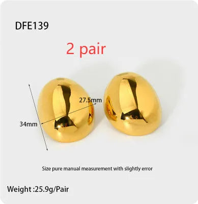 Geometric stainless steel ear studs with 18k gold plating and glazed surface in DFE139 colour