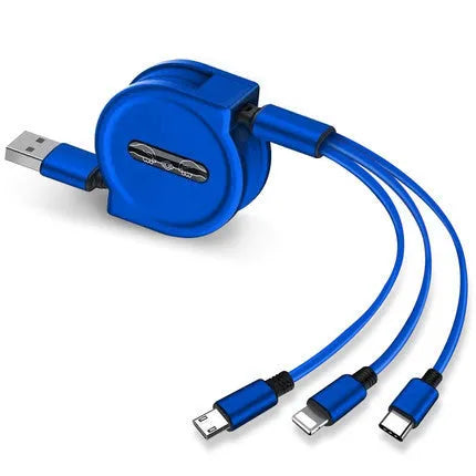 Telescopic 3-in-1 charging cable extended to 120 cm with titanium alloy connectors