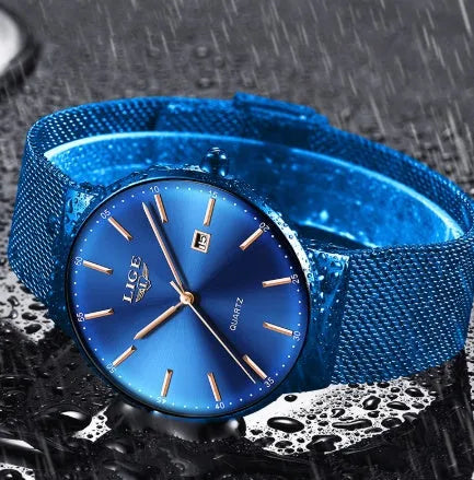 Men's stainless steel watch with 40mm dial in black, blue, and black blue colour options