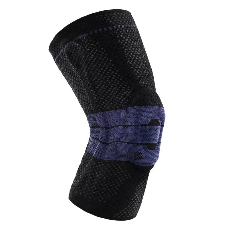 Adult sports kneecap in black and blue colours, made from nylon and spandex, for knee protection.