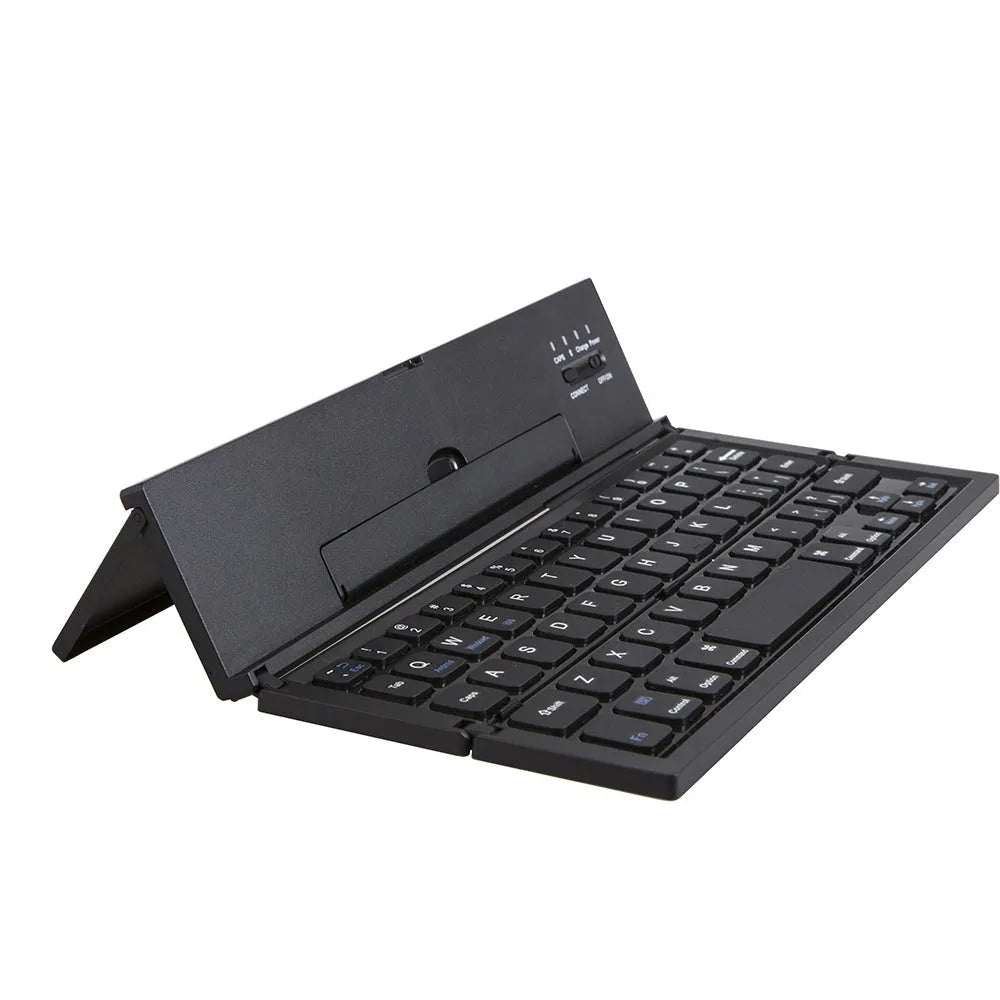 Black and white folding Bluetooth wireless keyboard for 5-8 inch tablets with aluminum bottom cover