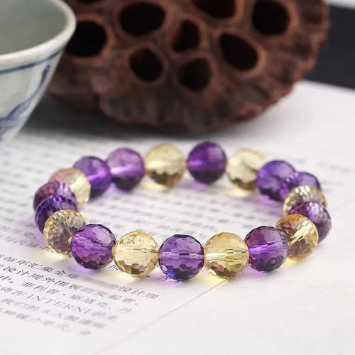 128-faceted crystal ametrine bracelet showing amethyst, ametrine, and citrine colour options with various bead sizes