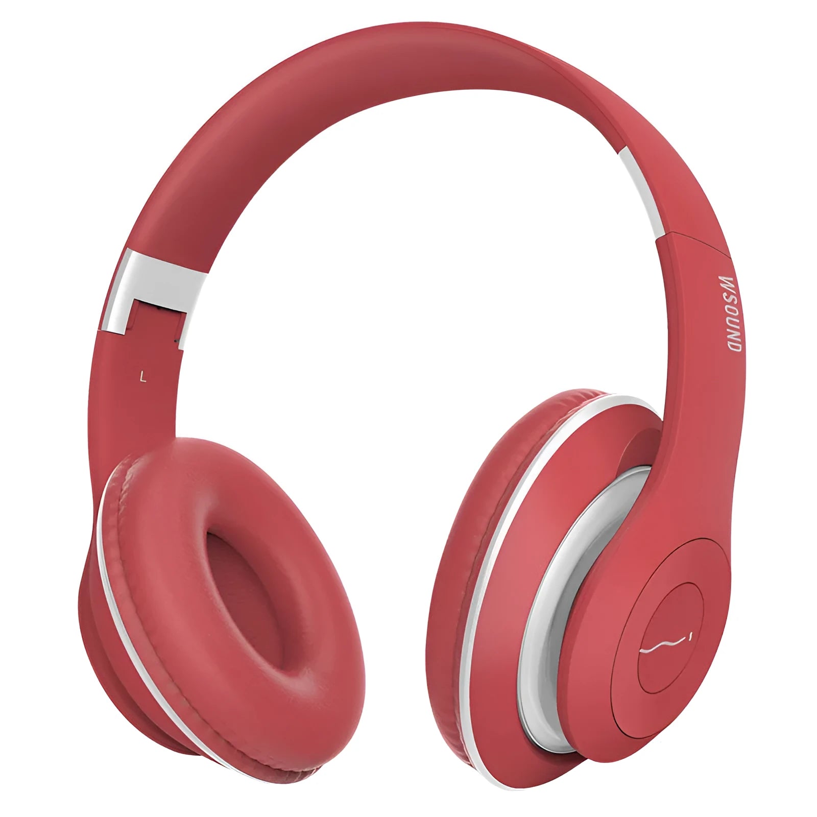 Blue and red Bluetooth wireless stereo headphones with bilateral earpieces for cord-free audio listening