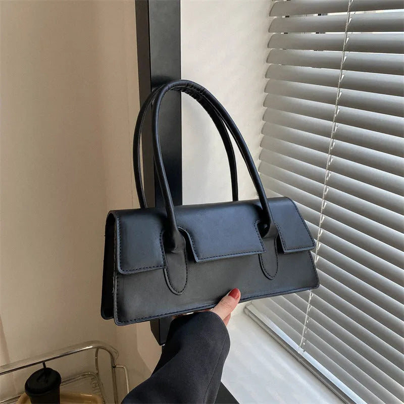Women's retro small square shoulder bag in PU leather with document compartment and single strap