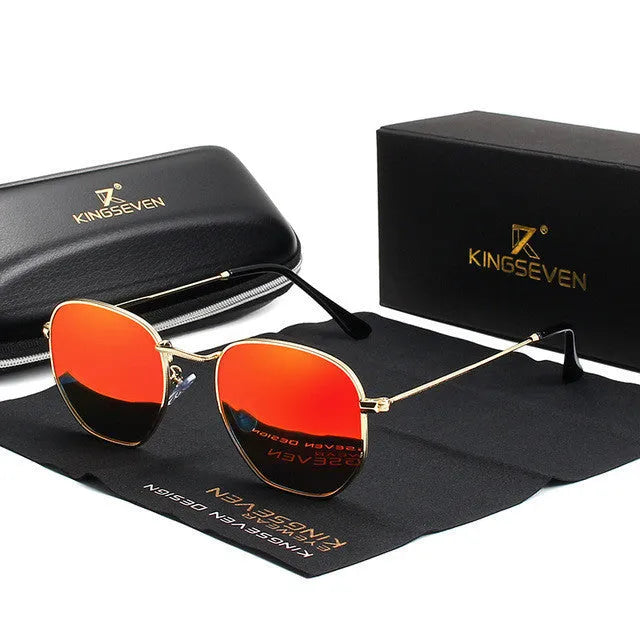 Men's round retro-style sunglasses in black frame on a grey background.