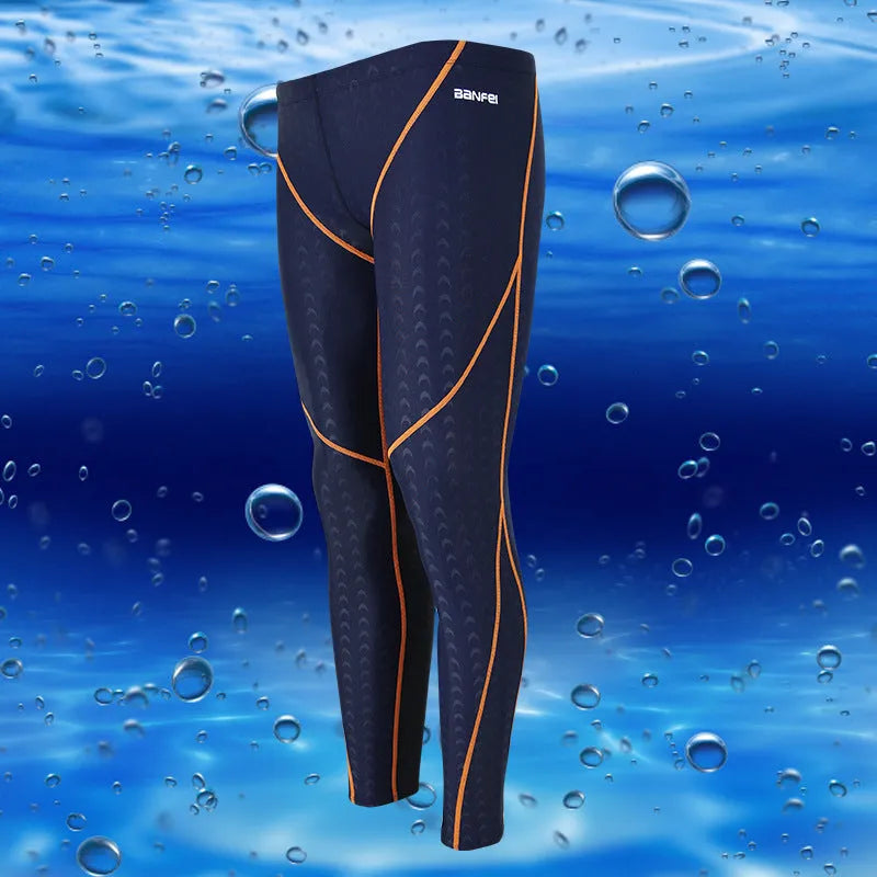 Men's black nylon cropped swimming trunks with mesh lining and contrasting coloured lines