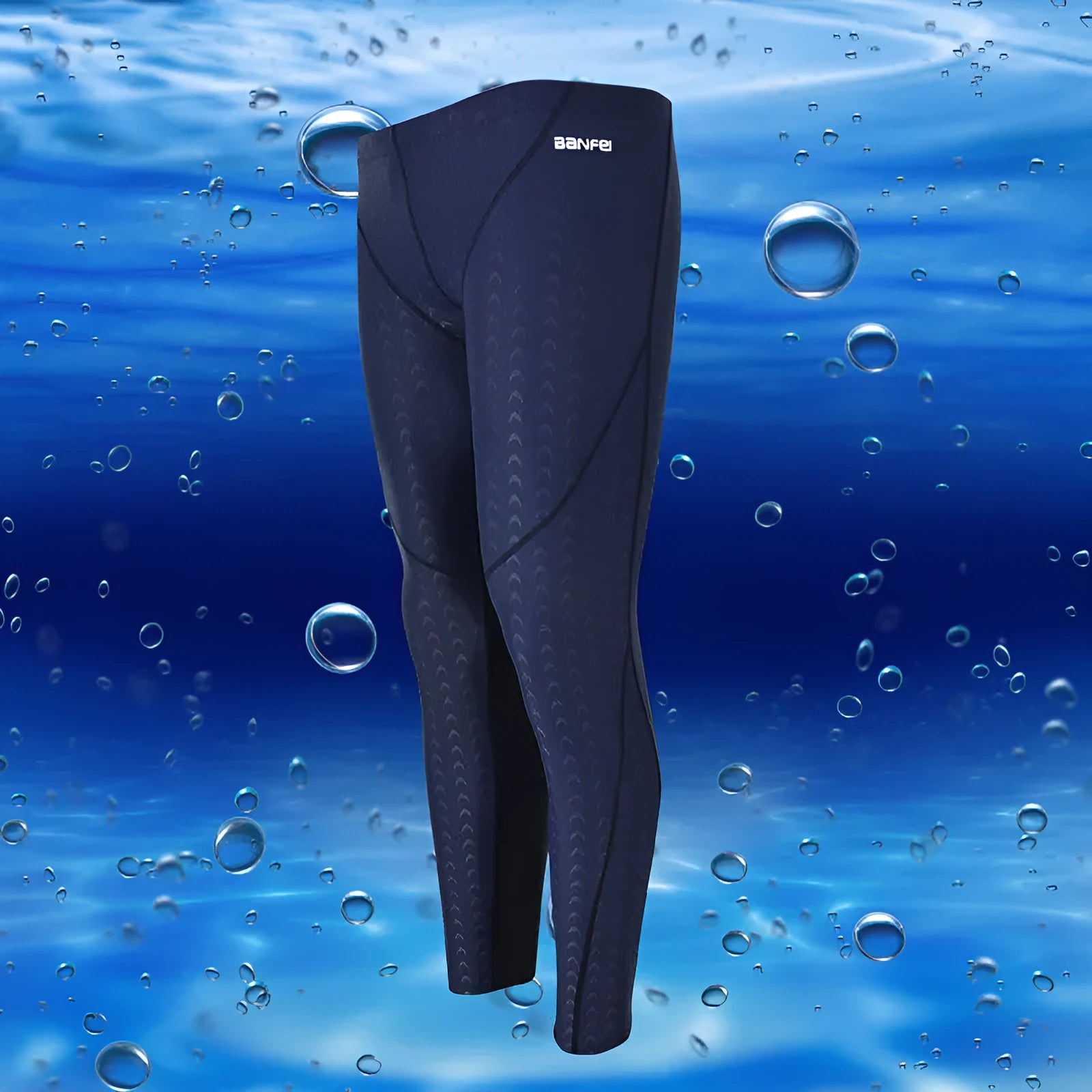 Men's black nylon cropped swimming trunks with mesh lining and contrasting coloured lines