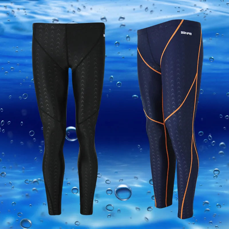 Men's black nylon cropped swimming trunks with mesh lining and contrasting coloured lines