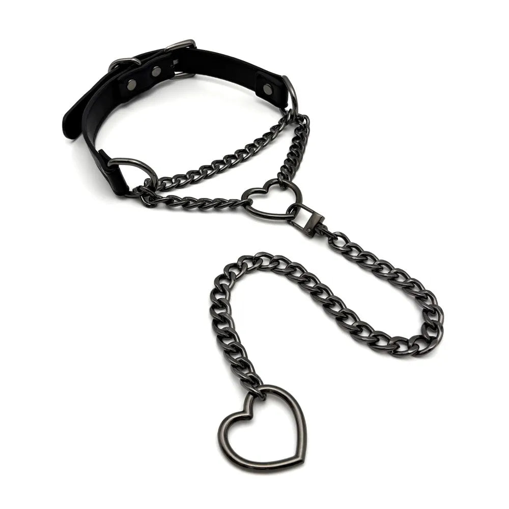 European American personalized love neckband in leather for men and women couple choker black gold