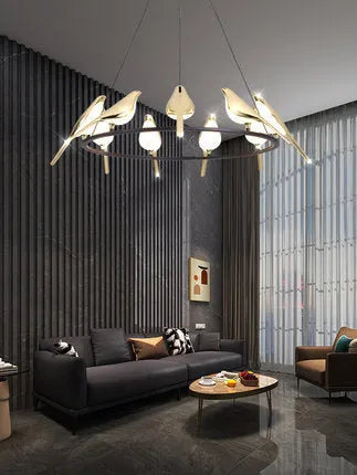 Modern aluminium alloy hall chandelier with adjustable height, shown in a neutral light setting.