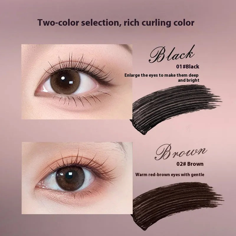 Long-lasting curling mascara in black and brown shades for defined eyelashes