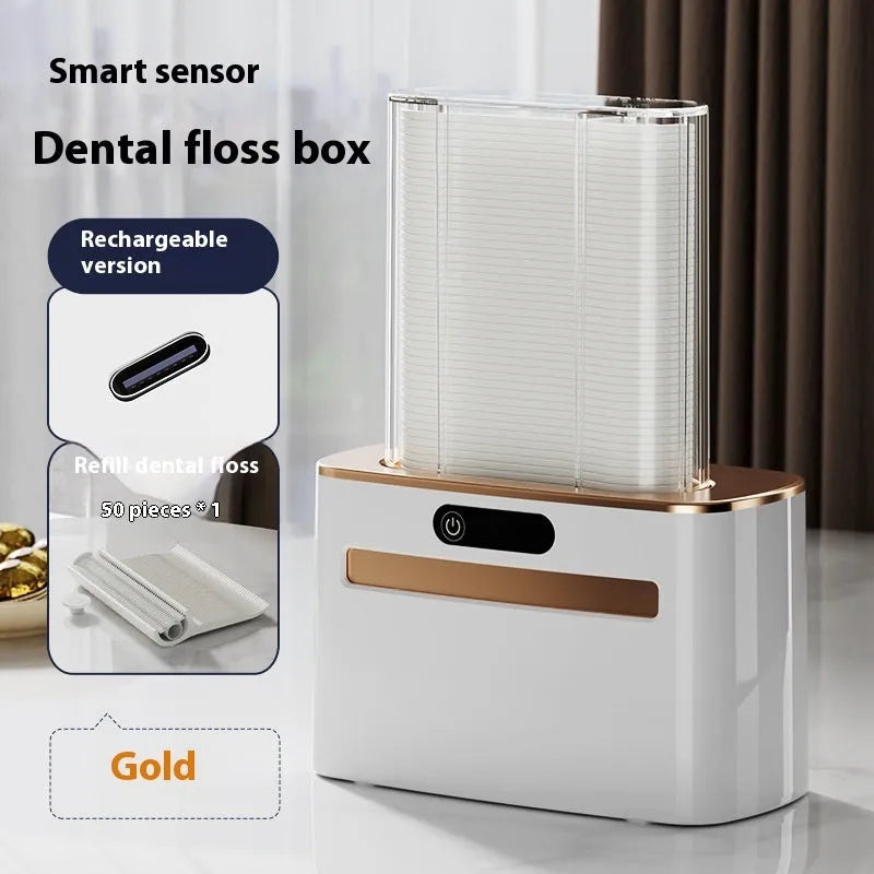 Dark grey automatic electric dental floss box with rechargeable battery and floss refills
