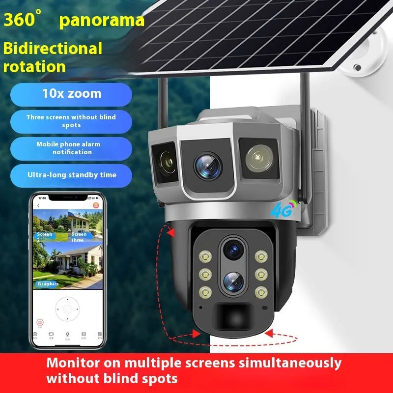 V380 outdoor 4G security camera with solar panel and 10x optical zoom capability
