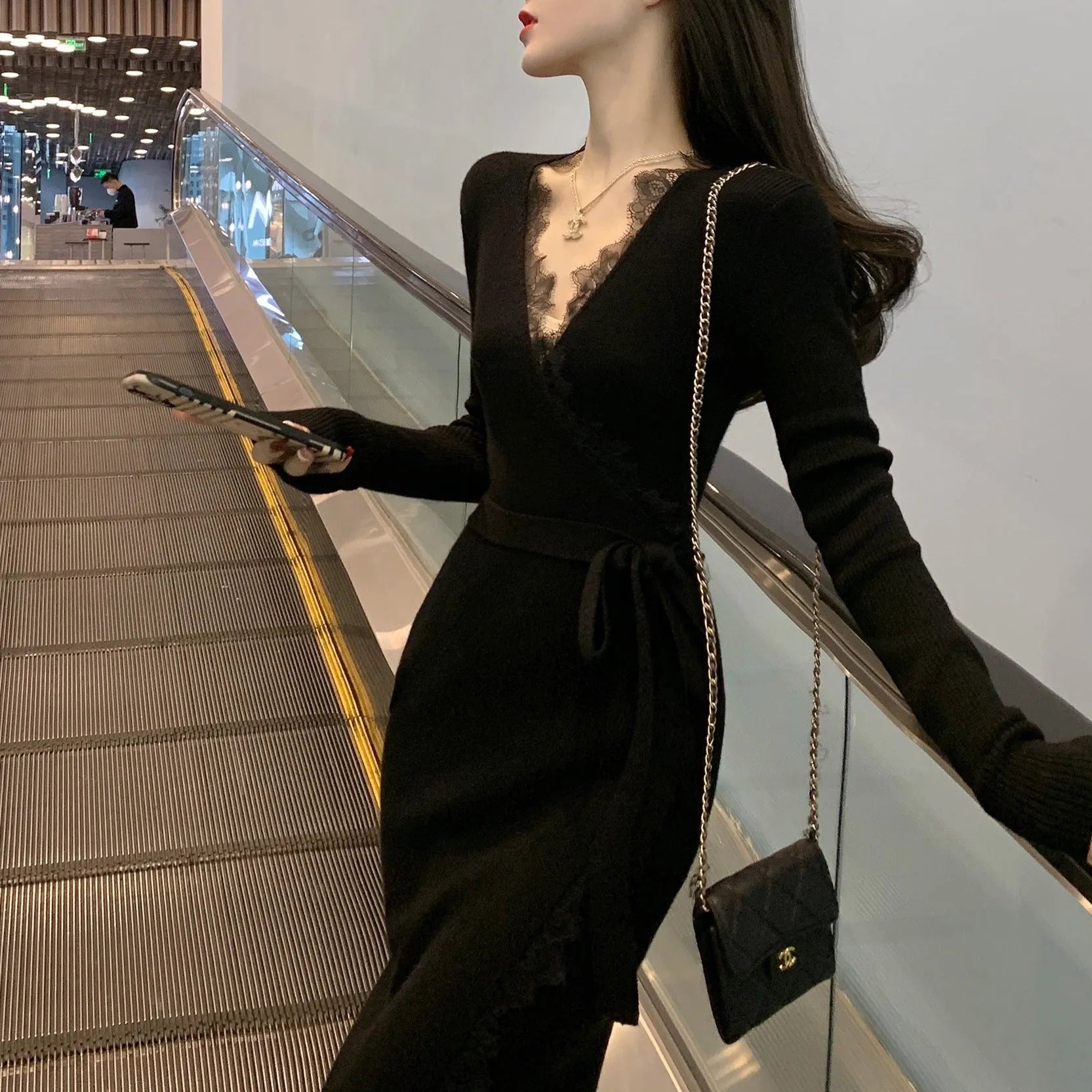 Women's black polyester princess dress style skirt with slim fit silhouette