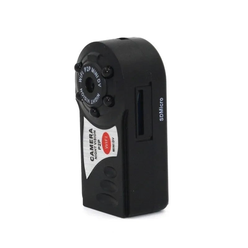 Black wireless Wi-Fi security camera with LCD screen and optical zoom lens