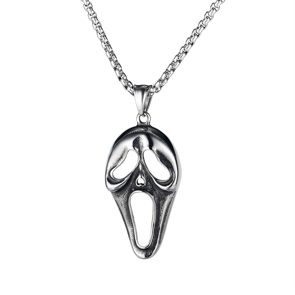 Men's silver stainless steel necklace with alloy pendant in sports style design