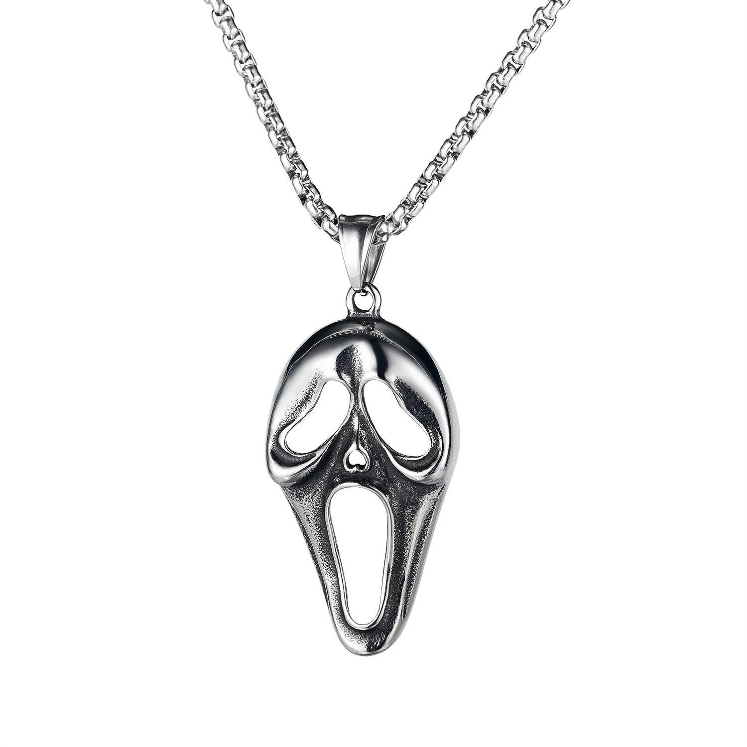 Men's silver stainless steel necklace with alloy pendant in sports style design