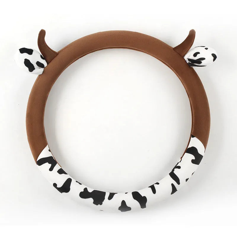 Black short plush steering wheel cover showing protective handle design on 38cm diameter