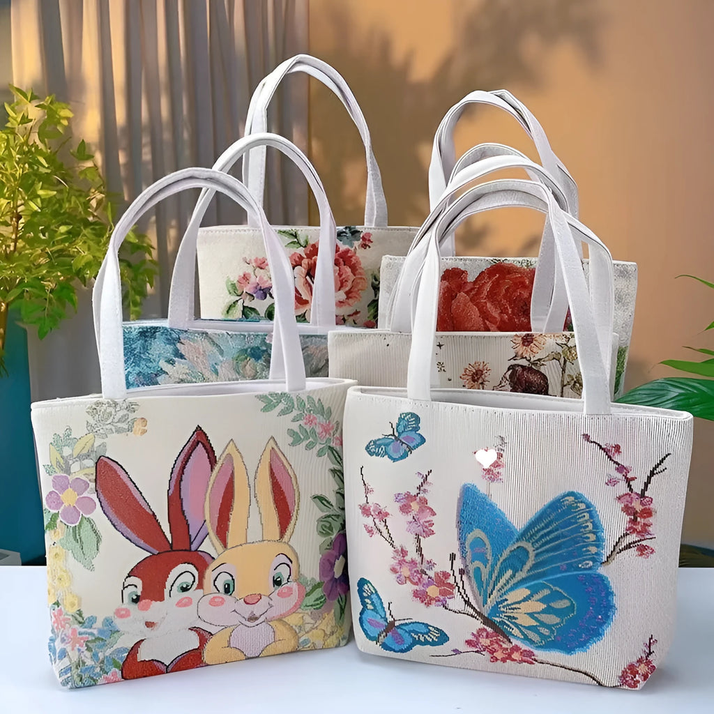 Double-sided gold wire embroidered canvas tote bag with polyester lining in medium size