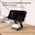 Foldable magnetic wireless phone charger stand in black showing adjustable angles