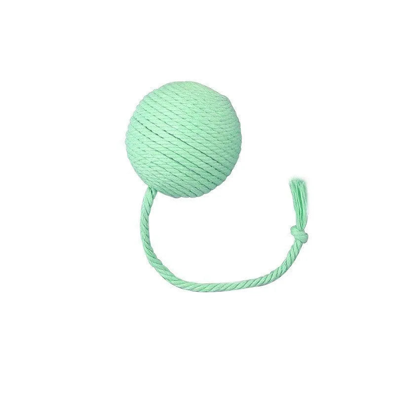 Cat toy ball with rope and built-in bell in multiple colours for kitten play