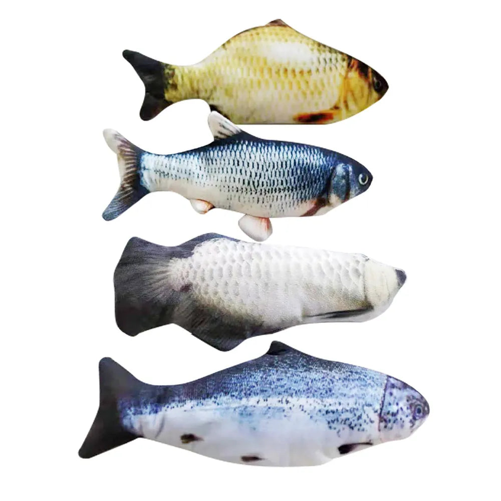 Multicolour electronic fish cat toy measuring 30cm with USB charging cable